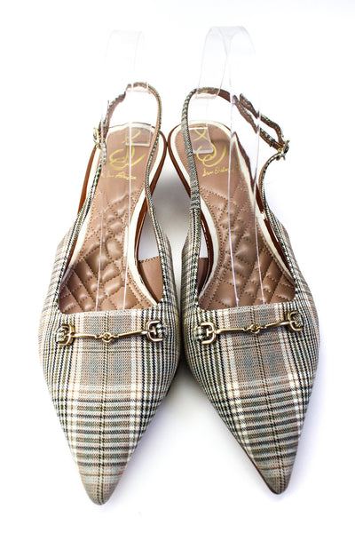 Sam Edelman Womens Plaid Pointed Toe Farrah Slingbacks Pumps Brown Size 10