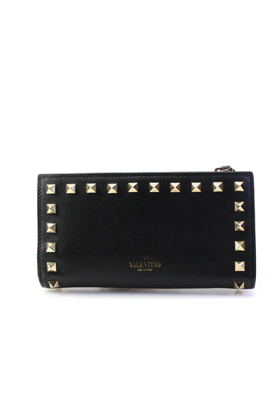 Valentino Garavani Womens Black Leather Rockstud Bifold Long Wallet