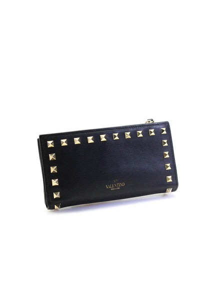 Valentino Garavani Womens Black Leather Rockstud Bifold Long Wallet