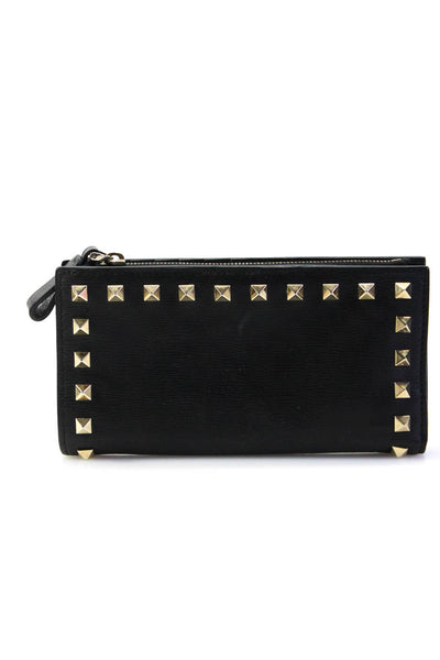 Valentino Garavani Womens Black Leather Rockstud Bifold Long Wallet