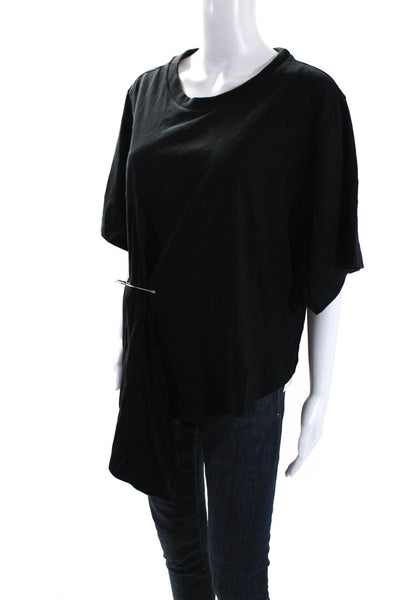 Barbara Bui Womens Asymmetrical Short Sleeves Tee Shirt Black Cotton Size Large