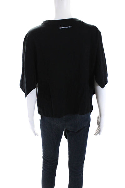 Barbara Bui Womens Asymmetrical Short Sleeves Tee Shirt Black Cotton Size Large