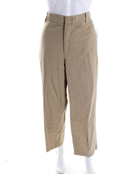 Vince Womens High Rise Straight Leg Creased Casual Pants Beige Cotton Size 14