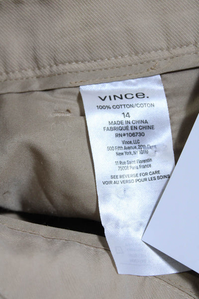 Vince Womens High Rise Straight Leg Creased Casual Pants Beige Cotton Size 14