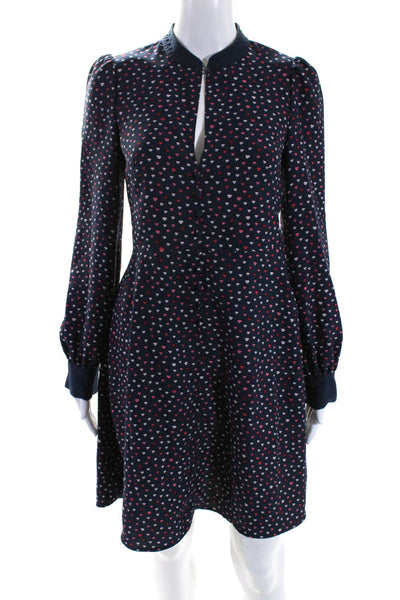 Kate Spade New York Womens Side Zip V Neck Lips Print Dress Navy Blue Size 0