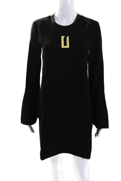 Ellery Womens Back Zip Long Sleeve Crew Neck Shift Dress Black Size 4