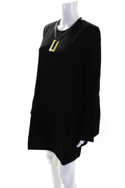 Ellery Womens Back Zip Long Sleeve Crew Neck Shift Dress Black Size 4