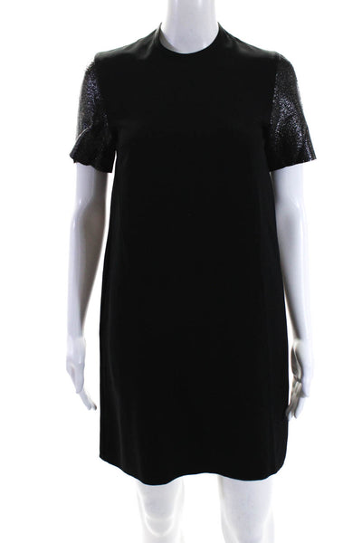 Ellery Womens Back Zip Short Sleeve Crew Neck Shift Dress Black Size 2