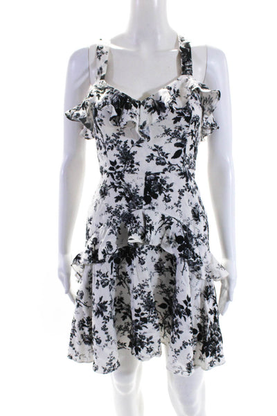 Lover Womens Back Zip Floral Printed Ruffled Tiered Dress White Gray Size 2