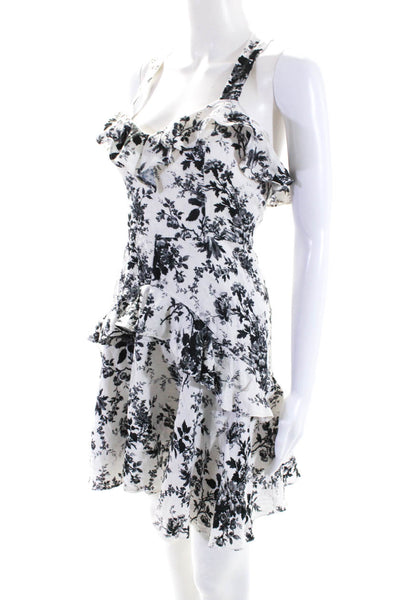 Lover Womens Back Zip Floral Printed Ruffled Tiered Dress White Gray Size 2