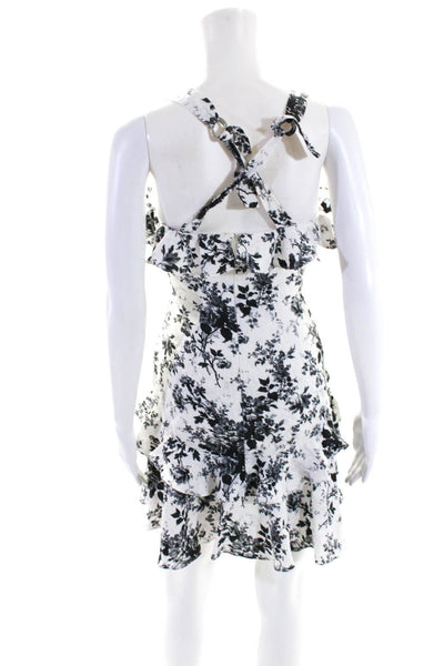 Lover Womens Back Zip Floral Printed Ruffled Tiered Dress White Gray Size 2