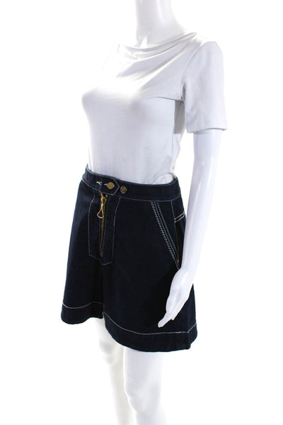 Ellery Womens Zipper Fly Denim Knee Length A Line Skirt Blue Size 4