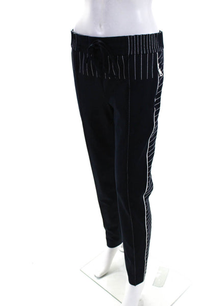 Valentino Womens Mid Rise Drawstring Striped Trim Pants Navy White Size IT 38