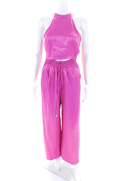 Zara Women's High Neck Sleeveless Cropped Two Piece Pant Set Pink Size XS