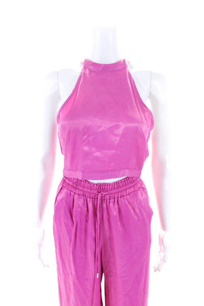 Zara Women's High Neck Sleeveless Cropped Two Piece Pant Set Pink Size XS