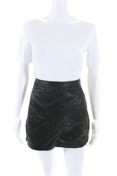 Free People Women's Hook Closure Faux Leather Wrap Mini Skirt Black Size 2