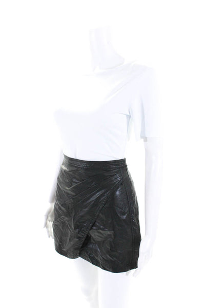 Free People Women's Hook Closure Faux Leather Wrap Mini Skirt Black Size 2