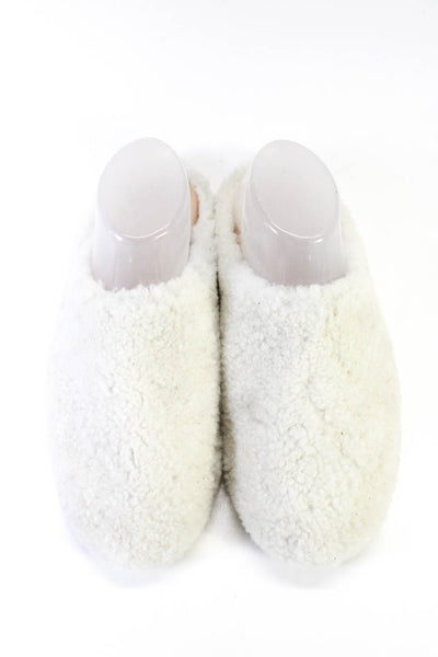 Porte & Paire Womens White Fuzzy Slip On Flat Slippers Shoes Size 9