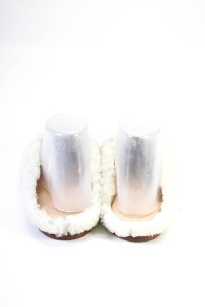 Porte & Paire Womens White Fuzzy Slip On Flat Slippers Shoes Size 9