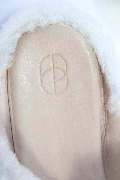 Porte & Paire Womens White Fuzzy Slip On Flat Slippers Shoes Size 9