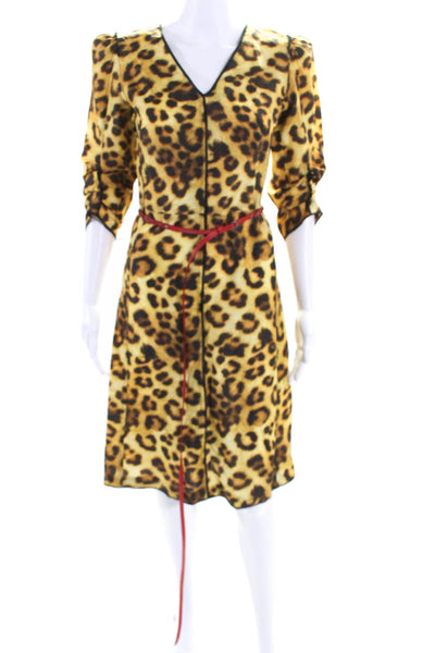 Marc Jacobs Womens Brown Leopard Print V-Neck 3/4 Sleeve Shift Dress Size 00