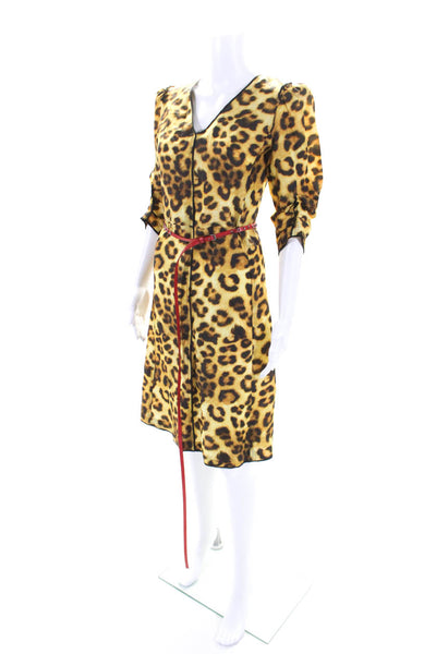 Marc Jacobs Womens Brown Leopard Print V-Neck 3/4 Sleeve Shift Dress Size 00