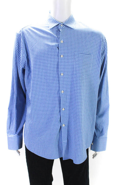 Peter Millar Mens Plaid Crew Neck Long Sleeves Button Down Shirt Blue Size Large