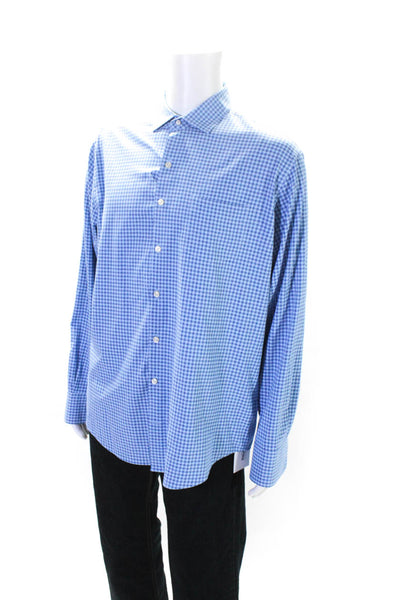 Peter Millar Mens Plaid Crew Neck Long Sleeves Button Down Shirt Blue Size Large