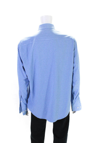 Peter Millar Mens Plaid Crew Neck Long Sleeves Button Down Shirt Blue Size Large