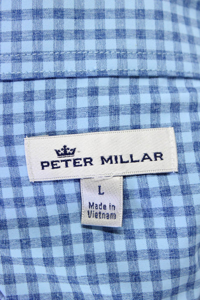 Peter Millar Mens Plaid Crew Neck Long Sleeves Button Down Shirt Blue Size Large