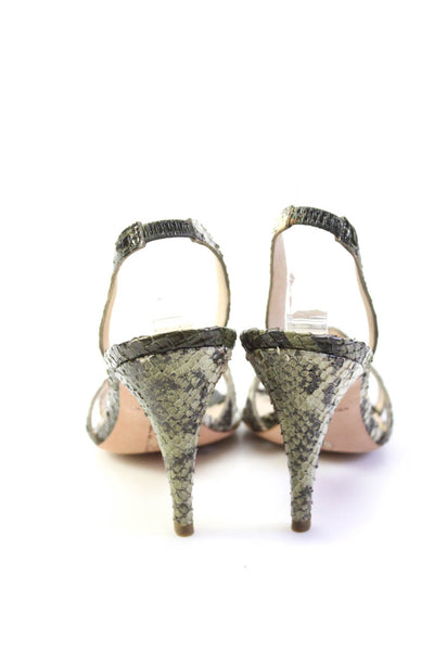 Oscar de la Renta Womens Snakeskin Slingbacks Khaki Anaconda Green Size 37 7