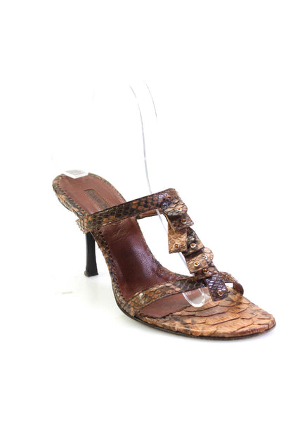 Cesare Paciotti Womens Python Snakeskin Thong Sandal Heels Brown Size 37 7