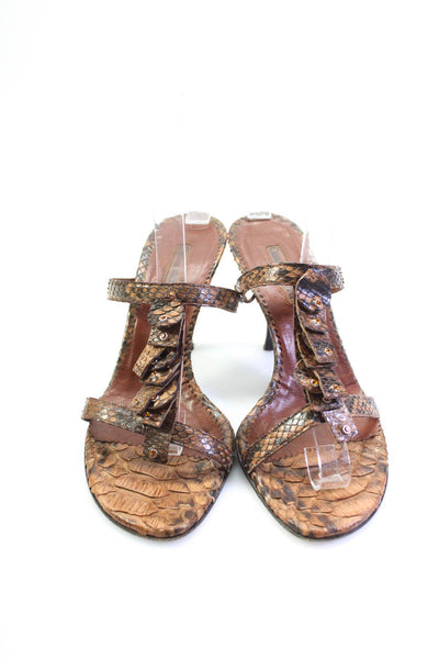 Cesare Paciotti Womens Python Snakeskin Thong Sandal Heels Brown Size 37 7