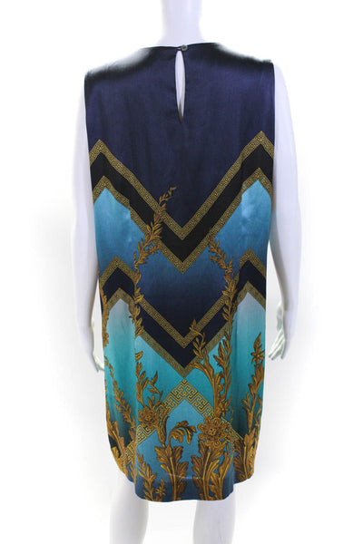 Fiore Capri Womens Silk Abstract Print Sleeveless Dress Blue Size Small