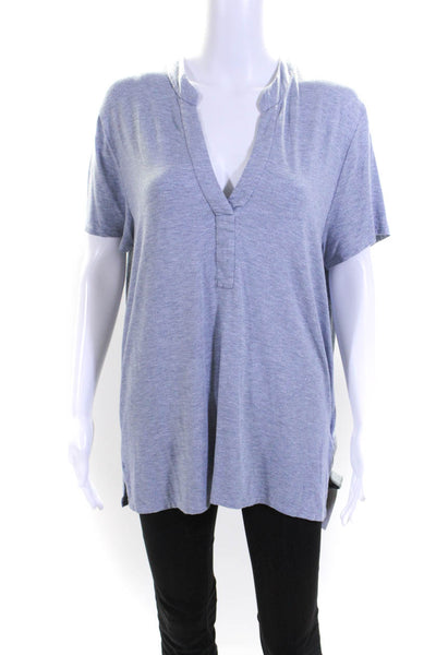 Majestic Filatures Womens Short Sleeves Shirt Blue Grey Metallic Size 4