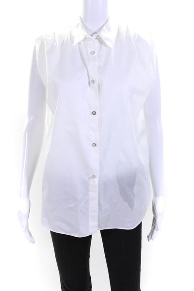 The Kooples Womens Sleeveless Button Down Crew Neck Shirt White Cotton Size 2