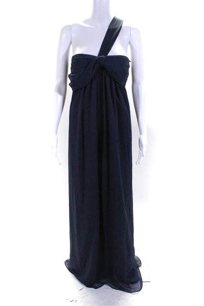 Max And Cleo Womens Navy One Shoulder Pleated Sleeveless Gown Dress Size 10