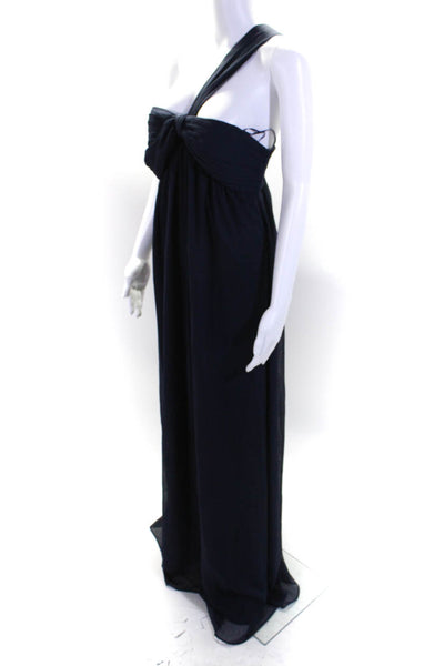 Max And Cleo Womens Navy One Shoulder Pleated Sleeveless Gown Dress Size 10