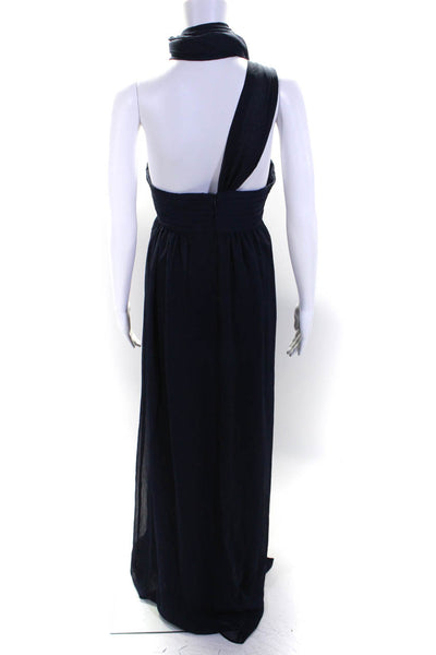 Max And Cleo Womens Navy One Shoulder Pleated Sleeveless Gown Dress Size 10