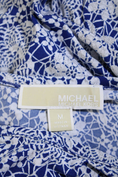 Michael Michael Kors Womens Floral Print Belted Dress Blue White Size Medium