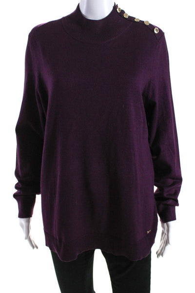 Calvin Klein Womens Long Sleeves Pullover Turtleneck Sweater Purple Size Large