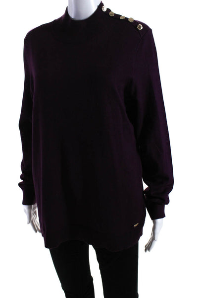 Calvin Klein Womens Long Sleeves Pullover Turtleneck Sweater Purple Size Large