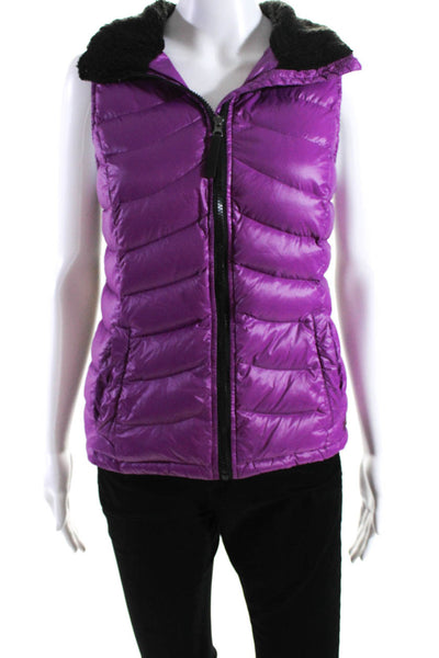 Calvin Klein Womens Water Resistant Mock Neck Puffer Vest Jacket Purple Size Med