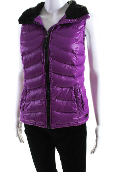 Calvin Klein Womens Water Resistant Mock Neck Puffer Vest Jacket Purple Size Med