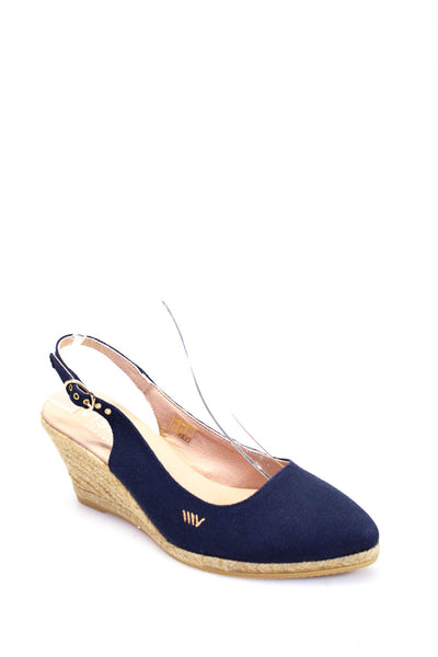 Viscata Barcelona Womens Slingbacks Espadrille Wedge Pumps Navy Blue Size 39 9