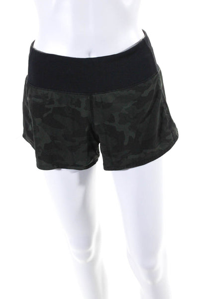 Lululemon Womens Camouflage Print Mid Rise Athletic Shorts Green Black Size 4