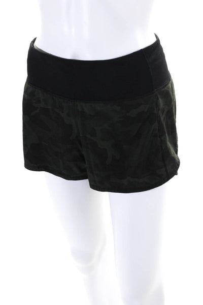 Lululemon Womens Camouflage Print Mid Rise Athletic Shorts Green Black Size 4