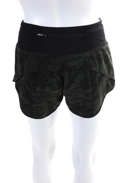 Lululemon Womens Camouflage Print Mid Rise Athletic Shorts Green Black Size 4