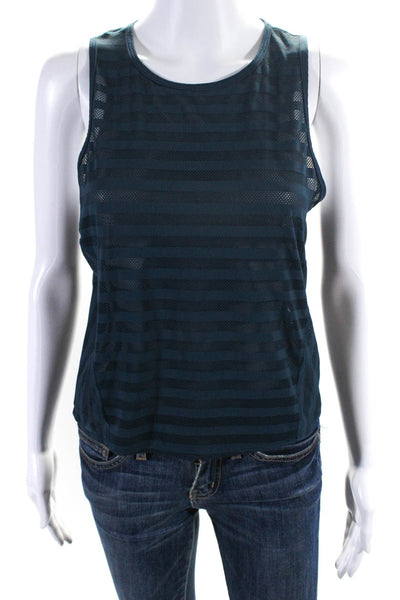 Lululemon Womens Striped Sleeveless Crew Neck Pullover Tank Top Navy Blue Size 0