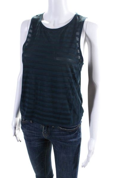 Lululemon Womens Striped Sleeveless Crew Neck Pullover Tank Top Navy Blue Size 0